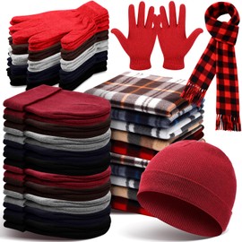 Cuffbow 300 Pcs Unisex Winter Accessory Set Adults Winter Kit Included Cashmere Like Scarves Warm Beanie Hats Knitted Gloves (Classic)