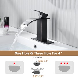 Fransiton Black Waterfall Bathroom Faucet Lavatory Single Handle 1 or 3 Hole Bathroom Sink Faucet Washbasin Faucet with Deck and Pop-up Drain (Short, Oil Rubbed Bronze)