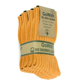 GoWith 4 Pairs Unisex Natural 97% Cotton Crew Socks, Comfy Cozy Breathable Seamless Casual Socks for Men & Women, Orange, Medium, Model 3014
