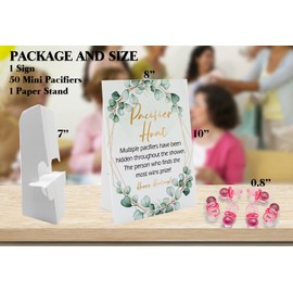 Baby Pacifier Hunt Baby Shower Games, Gender Reveal Game, 8×10 Sign and 50 Mini Acrylic Pacifier, Favorite Adults Kids Games for Baby Shower Activities, Gender Neutral Boy and Girl BPH04