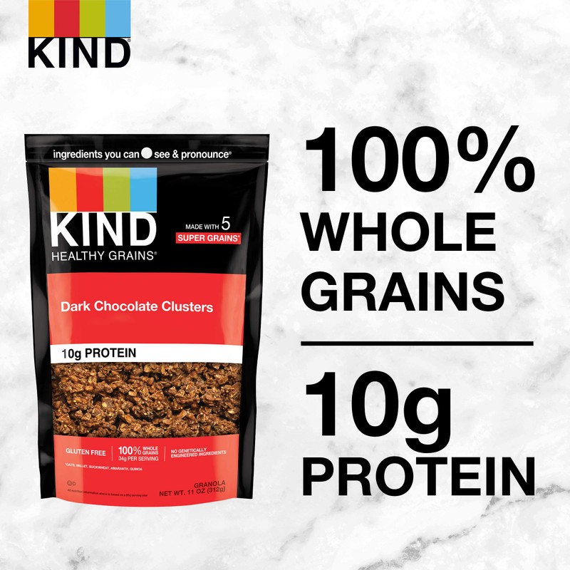 KIND Healthy Grains Clusters, Dark Chocolate Granola, Gluten Free, 10g