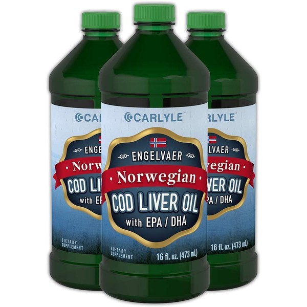 Carlyle Cod Liver Oil Norwegian 16 fl oz 3 Bottles – Non-GMO, Gluten Free Liquid