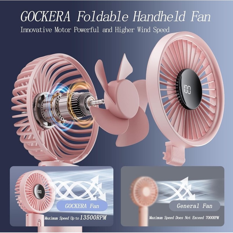GOCKERA Portable Fan, 100 Speeds Scrolling Switch Adjustable 4200mAh Rechargeable,
