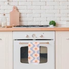 SPBL&L Retro Coastal Beach Kitchen Towels, Preppy Ocean Starfish Waves Decorative Dish Tea Towels for Kitchen, Coastal Beach Nautical Hand Towels for Bathroom, 16x24 Inch