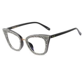 bullabulling Cat Eye Reading Glasses Bling Rhinestones color Crystal Diamond Frame Eyewear Anti Blue Light Reader (white, 2.0)