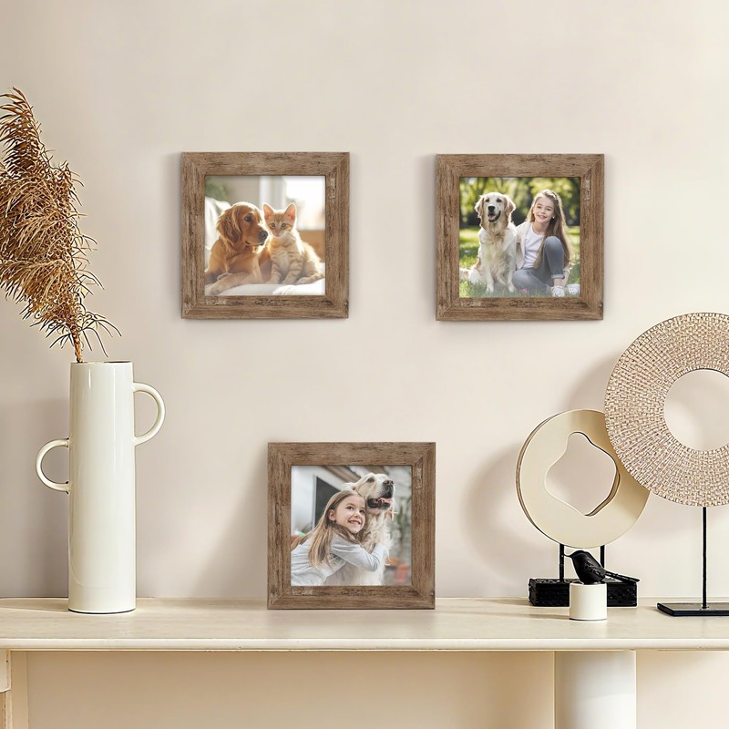 TOFOREVO 4x4 Picture Frames Set of 6 Rustic Wood Grain
