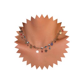 Atentuyi Boho Small Butterfly Necklace Silver Tiny Butterfly Tassel Necklace Multicolor Crystal Choke Cz Chain Necklace Clavicle Short Collar Necklace Jewelry for Women and Girls