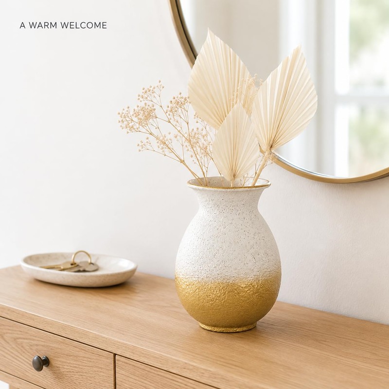 Textured Metal Vase, 7.6 x 5.1 Inch, White and Gold