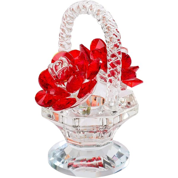 Kertari Crystal Flower Basket, Roses, Non-Withering Flowers, Artificial Flowers, Bouquet, Atmosphere, Interior Decoration, Flower Figurine, Birthday Gift, Valentine's Day, Wedding Gift, Mother's Day,