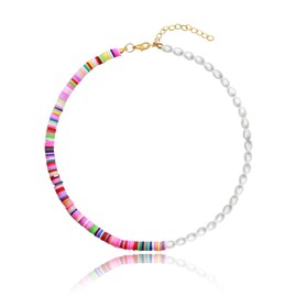 Yifnny Colorful Beaded Necklaces, Boho Necklace Summer Shell Pearl Necklaces White Beach Pendant Y2k Flower Rainbow Beaded Necklace Jewelry for Women Men (Colorful 2)