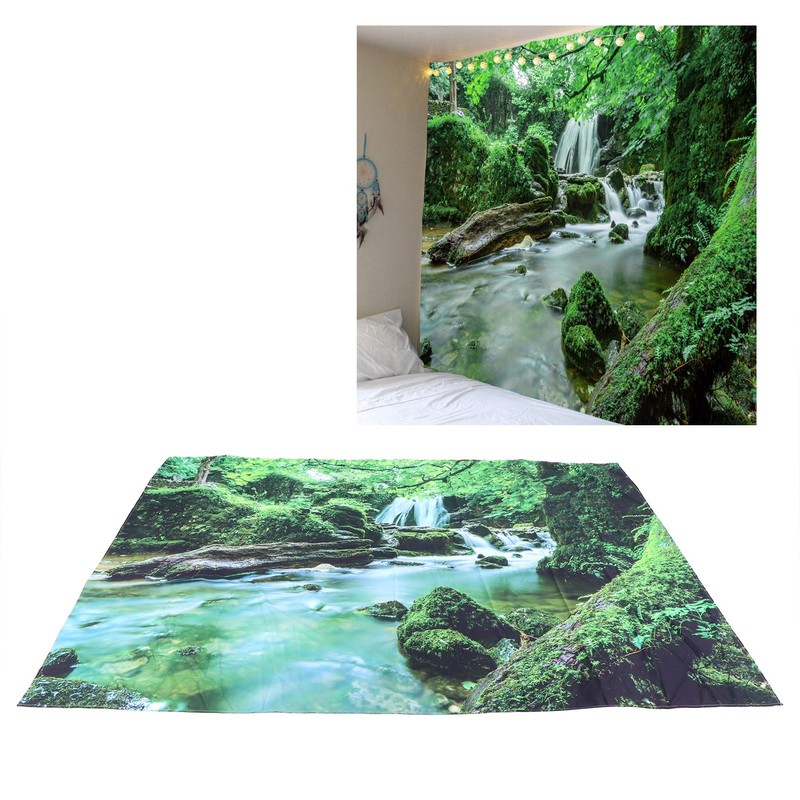 Forest Stream Scenery Tapestry Background Wall Hanging Decorative Blanket for