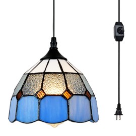 Stepeak Tiffany Style Plug in Pendant Light Mini Chandelier with 16.4 Ft Hanging Cord and in Line On/Off Dimmer Switch, Vintage Swag Ceiling Lamp for Dining Room, Bedroom or Porch (7.9" in Width )