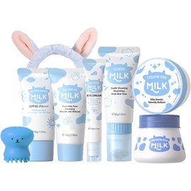 Milk Skin Care for Teenage Girls Gifts -Mothers Day Hamper - Gifts For Mum - Skin Care Sets & Kits With Cleanser,Eye Cream,Exfoliating Scrub, Sunscreen Cream,Hand Wax,Moisturizing Face Cream