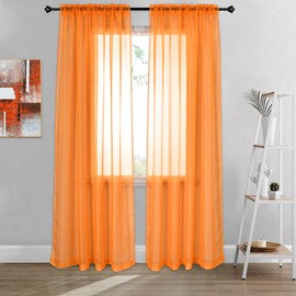 DONREN 2 Panels Solid Color Orange Sheer Curtains Elegant Rod Pocket Window Voile Panels Drapes for Bedroom Living Room (52X84 Inches)