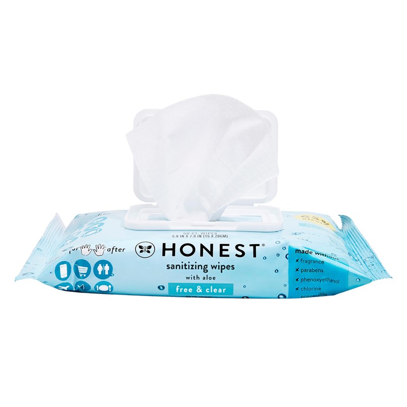 The Honest Company Fragrance-Free Sanitizing Alcohol Wipes, Antibacterial with Aloe,