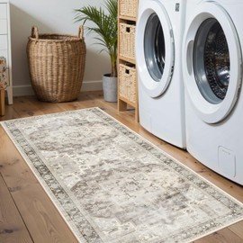 Rugxara 2x5 Hallway Runner Rug, Non Slip Boho Runner Rugs for Hallway, Kitchen, Entrance, Bathroom, Laundry Room, Soft Ultra-Thin Entryway Carpet, Throw Low Pile Retro Imitation Wool Carpet, Brown