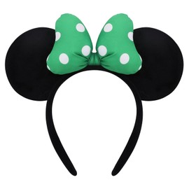 ODOCARE St. Patrick's Day Accessories, Handmade Mouse Ears Headband Outfit for Women and Girls, Polka Dot Bow Hat Irish Costume(Green-White Dots)