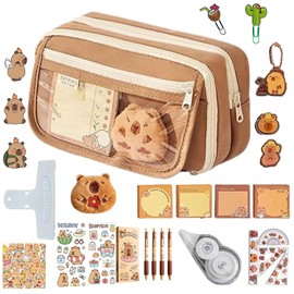 Lapicera Capibara Pencil Case,Capybara Pencil Pouch,Estuche capibara,Pegatinas y Utiles Escolares para Oficina y Almacenamiento de papelería (Marrón 2)