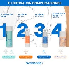 OVERDOSE | Kit Rutina Facial | Cuidado día y noche cuidado de piel | Protector solar facial SPF 50 | Vegano