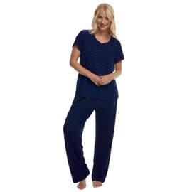 Ladies Plus Size Soft Touch Jersey Pyjamas, Navy Blue with White Polka Dots (UK, Numeric, 22, 24, Regular, Regular, NAVY)