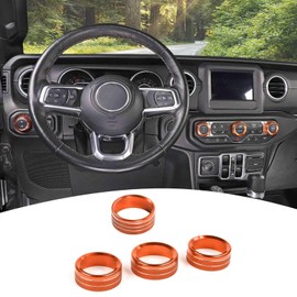 PDKLIN for Jeep JL AC/Radio/Headlight Knob Cover Trim Ring for Jeep Wrangler JL JLU Gladiator JT 2018-2024 Orange Interior Accessories 4pcs
