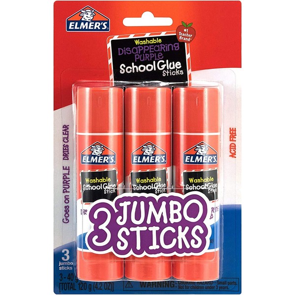 Elmer's Glue Stick (E579), Disappearing Purple, 30 Sticks (Jumbo)
