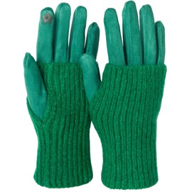 styleBREAKER 09010022 Women's Touchscreen Fabric Gloves with Removable Knitted Cuffs, Warm Finger Gloves, Winter, dark green