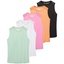 Real Essentials 5 Pack: Women's Dry-Fit Racerback Muscle Tank Tops –Workout Shirts Mesh Insert, Athletic (Available in Plus)- Set 5, L
