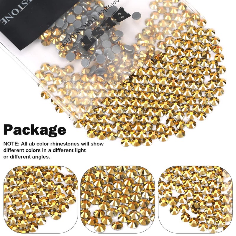 Novani Hotfix Rhinestones, Gold, Round, SS20/4.8MM, 1440pcs, Glass