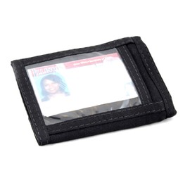 Bifold ID Wallet. Outside ID Window. Nylon w/Hook n Loop Closure. Made in USA. (Black)