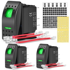 Nilight 3 Pack Rocker Switches with Night Glow DIY Stickers On Off 5 PIN SPST LED Light Switches with Green Backlit 12V/24V Toggle Switches for Cars Trucks RVs Boats Auto Motorcycles
