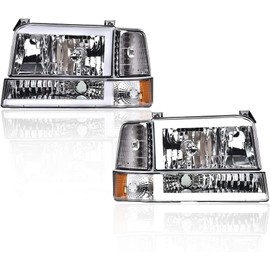 G-PLUS LED DRL Headlights, Compatible with 1992 1993 1994 1995 1996 Ford Bronco F150 F250 F350 Bumper Headlamp, Clear lens Chrome Housing Amber Reflector