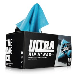 The Rag Company - Ultra Rip N' Rag XL Premium Reusable Pearl-Weave Microfiber Towels for Coatings, Glass, Detailing, Home, RV and More - 50 Count - Quality 70/30 Blend - 280gsm 16" x 16" - Ultra Blue