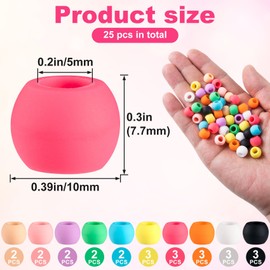 SmallCat 25pcs Silicone Hair Beads for Youth Women, Colorful Loose Spacer Pony Bead, Soft Braids Jewels Hair Accessories for Thin Thick Curly Straight Long Hair- 10 Colors
