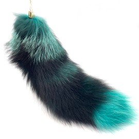 LAIDIC cat tail fox tail keychain furry tail backpack tassel bag handbag accessories hook pendant Cosplay toy photo (Green Black Fox)
