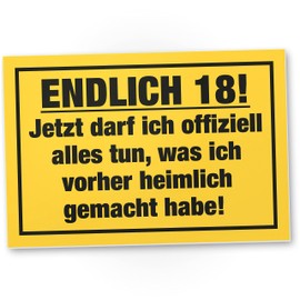 DankeDir! Endlich Achtzehn - Schild 30 x 20 cm - Volljährig Geburtstagskarte Geburtstagsdeko Geschenkidee Partydeko - Freund Männer 18 Jahre Geschenk 18er Geburtstagsgeschenk 18. Geburtstag