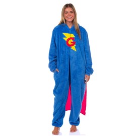 Sesame Street Union Suit Adult Super Grover Costume Lounge Pajama Outfit (Grover, Small/Medium)