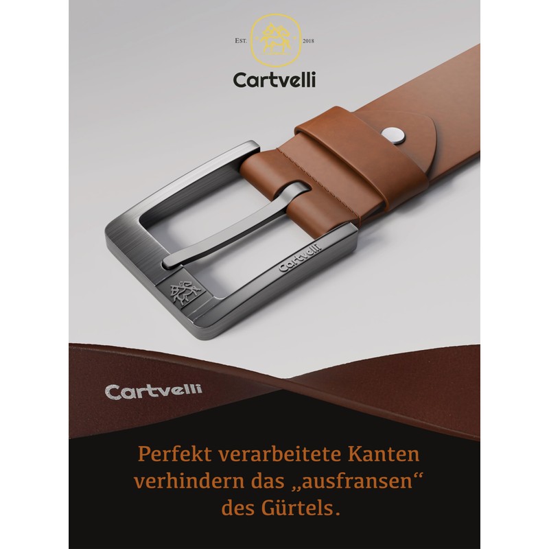 Cartvelli Premium Leather Belt Men's Brown Cognac Made in Germany