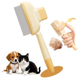 BIFENGSHUNCAI Pet FleFlea Comb for Dogs & Cats - Self-Cleaning Slicker Brush with Stainless Steel Teeth | Removes 95% Shedding Hair & Mats， Pet Grooming with Short and Long (Yellow-flat)