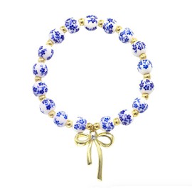 Lemua Bow Bracelet for Women Beaded Charm Bracelet Vintage Blue Floral Cottagecore Bracelet Jewelry for Women