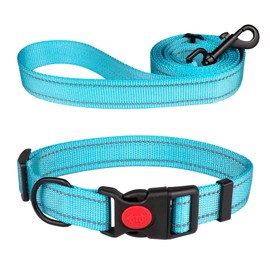 Reflective Dog Collar and Leash Set with Safety Locking Buckle Nylon Pet Collars Adjustable for Small Medium Large Dogs 3 Sizes(M)