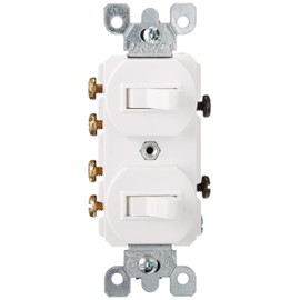 Leviton 5243-W 15 Amp, 120/277 Volt, Duplex Style Two 3-Way Combination Switch, Commercial Grade, White