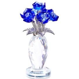 YWHL Crystal Blue Rose Gifts for Wife Girlfriend, Idea for Her, Romantic Rose Figurine for Women, Surprise Gift Glass Rose Flower Collectible for Birthday Anniversary Wedding