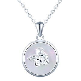 feilok Women's Necklace with Circle Pendant Round Angel Bowl Pendant Made of 925 Sterling Silver Gift for Her Girlfriend Valentine's Day