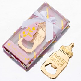 24PCS Golden Baby Bottle Openers for Baby Shower Favors Gifts, Baby Shower Decorations Souvenirs, Poppin Bottles Openers with Exquisite Gifts Box used for Guests Gender Reveal Party (24, pink)