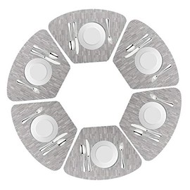 DRASAWEE Round Table Placemats Set of 6 Wedge Washable Table mats for Kitchen Table,Heat Resistant Round Table (Silver Grey, Set of 6)