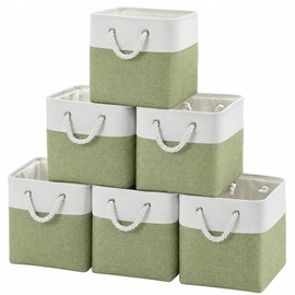 Guoovvs Fabric Storage Cubes, 11 inch cube storage bin with Handles, 11x11cube storage organizer bins, Collapsible Storage Bins for Shelves and Home, Cubby Storage Bins (white-green, 10.5x10.5x11in)