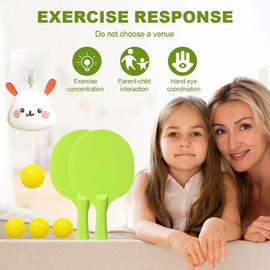 Indoor Hanging Table Tennis Trainer Set, Portable Adjustable Ping-Pong Trainer Rebound, Self Workout Hanging Pingpong Balls Training Sparring Device for Kids Adults (White Rabbit+5 Balls)