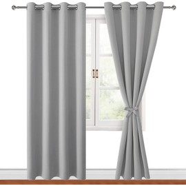 Hiasan Blackout Curtains for Bedroom, 52 x 84 Inches Long - Thermal Insulated & Light Blocking Window Curtains for Living Room, 2 Drape Panels Sewn with Tiebacks, Silver Grey