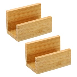 PATIKIL Business Card Holder for Desk, Pack of 2 Bamboo Wooden Business Card Holder, Wooden Card Stand Organiser for Office Exhibition, Brown